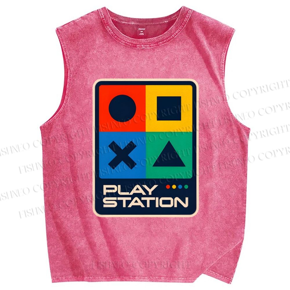 Unisex Play Station Printed Washed Tank Top