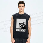 Unisex Raccoon Printed Washed Tank Top