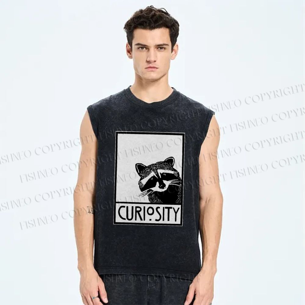 Unisex Raccoon Printed Washed Tank Top