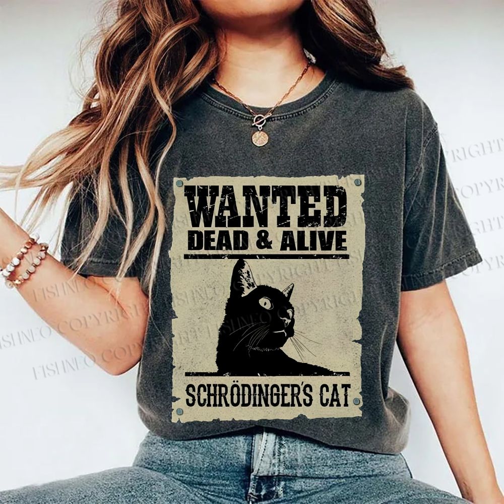 Unisex Cat Printed Washed Tee