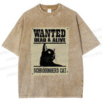 Unisex Cat Printed Washed Tee