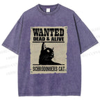 Unisex Cat Printed Washed Tee