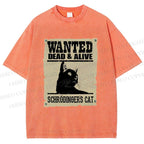 Unisex Cat Printed Washed Tee