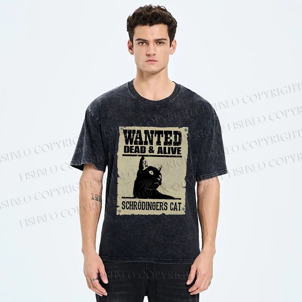 Unisex Cat Printed Washed Tee