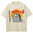 Unisex Catzilla Printed Washed Tee