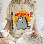 Unisex Catzilla Printed Washed Tee