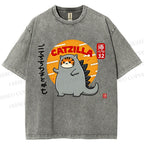 Unisex Catzilla Printed Washed Tee