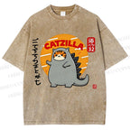 Unisex Catzilla Printed Washed Tee