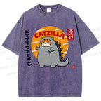 Unisex Catzilla Printed Washed Tee