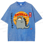Unisex Catzilla Printed Washed Tee