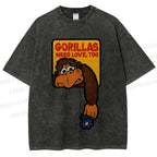 Unisex Funny Monkey Printed Washed Tee