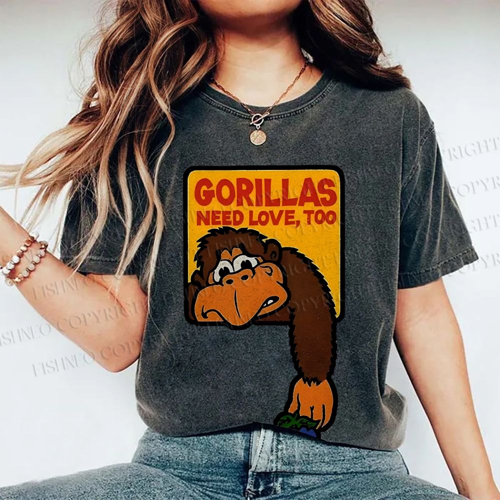 Unisex Funny Monkey Printed Washed Tee