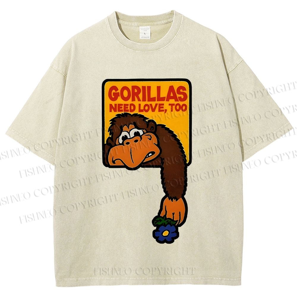Unisex Funny Monkey Printed Washed Tee