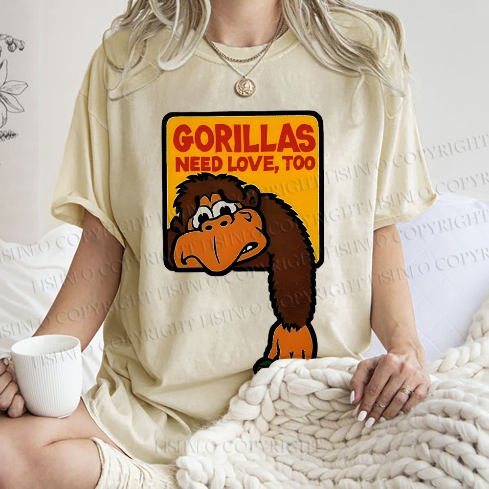 Unisex Funny Monkey Printed Washed Tee