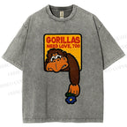 Unisex Funny Monkey Printed Washed Tee