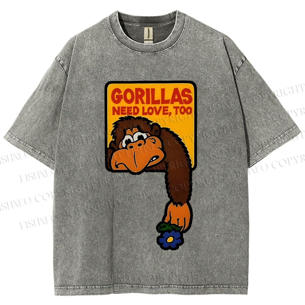 Unisex Funny Monkey Printed Washed Tee