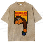 Unisex Funny Monkey Printed Washed Tee