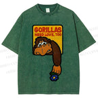 Unisex Funny Monkey Printed Washed Tee