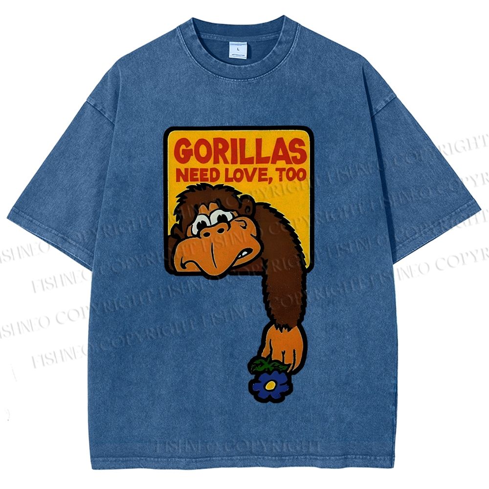 Unisex Funny Monkey Printed Washed Tee