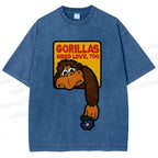 Unisex Funny Monkey Printed Washed Tee