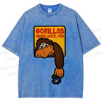 Unisex Funny Monkey Printed Washed Tee