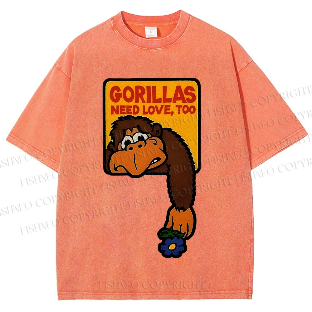 Unisex Funny Monkey Printed Washed Tee