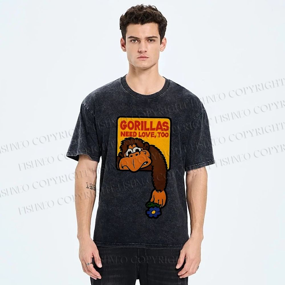 Unisex Funny Monkey Printed Washed Tee