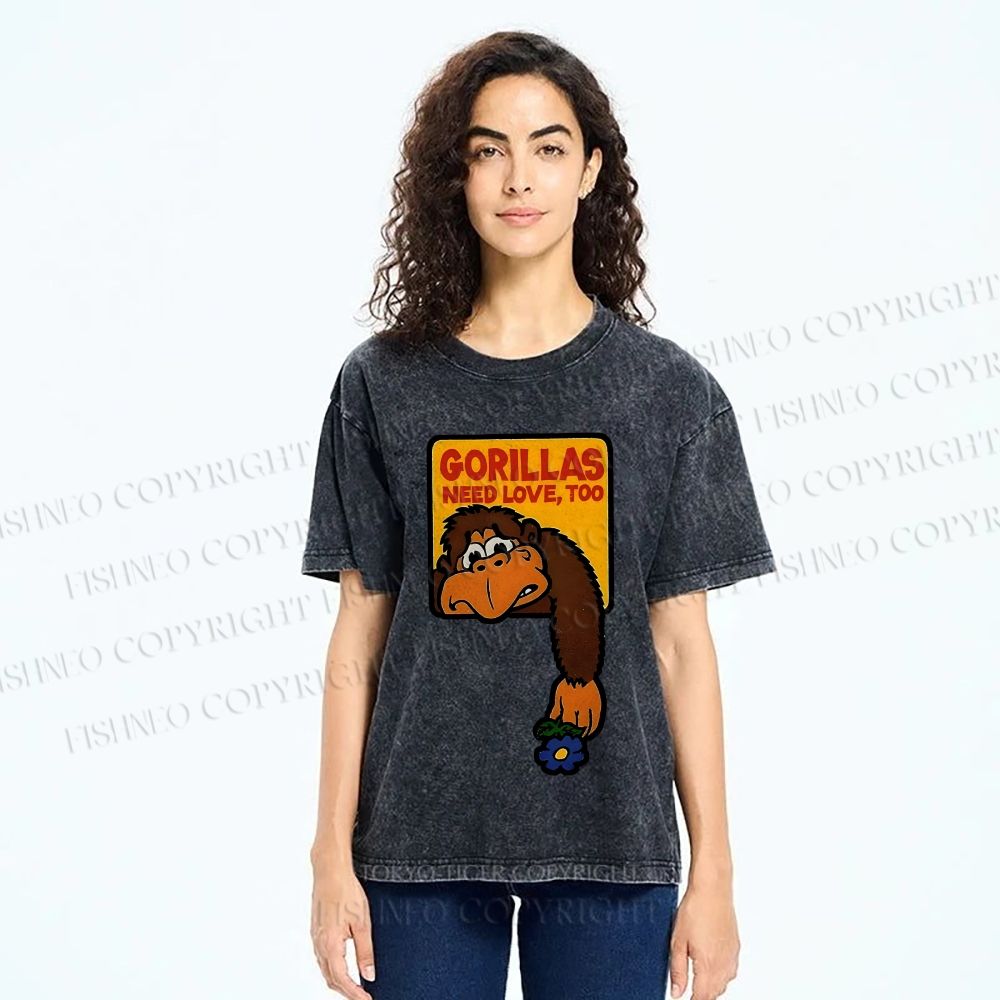 Unisex Funny Monkey Printed Washed Tee