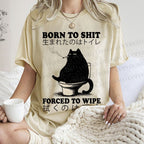 Unisex Born To Shit Cat Printed Washed Tee