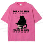 Unisex Born To Shit Cat Printed Washed Tee