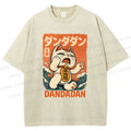 Unisex Wave Lucky Cat Printed Washed Tee