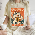 Unisex Wave Lucky Cat Printed Washed Tee