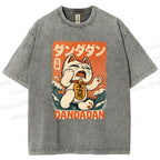 Unisex Wave Lucky Cat Printed Washed Tee