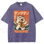 Unisex Wave Lucky Cat Printed Washed Tee