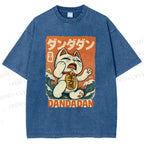 Unisex Wave Lucky Cat Printed Washed Tee