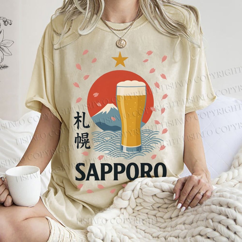 Unisex Sapporo Beer Printed Washed Tee