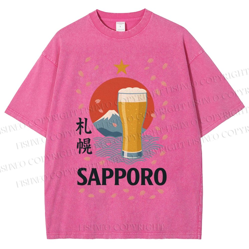 Unisex Sapporo Beer Printed Washed Tee