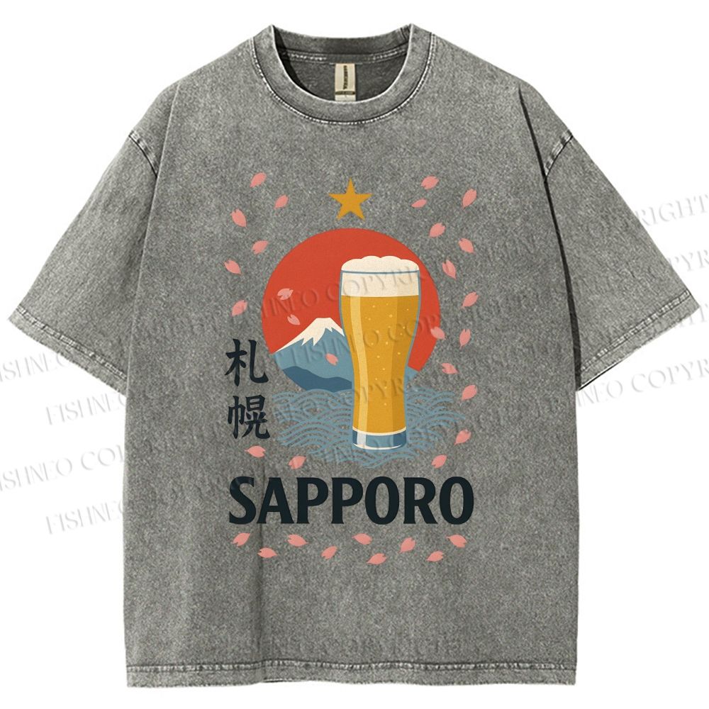 Unisex Sapporo Beer Printed Washed Tee