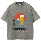 Unisex Sapporo Beer Printed Washed Tee