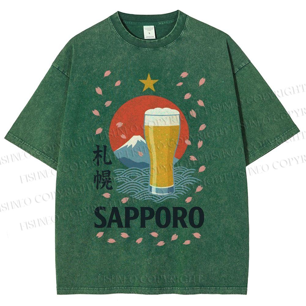 Unisex Sapporo Beer Printed Washed Tee