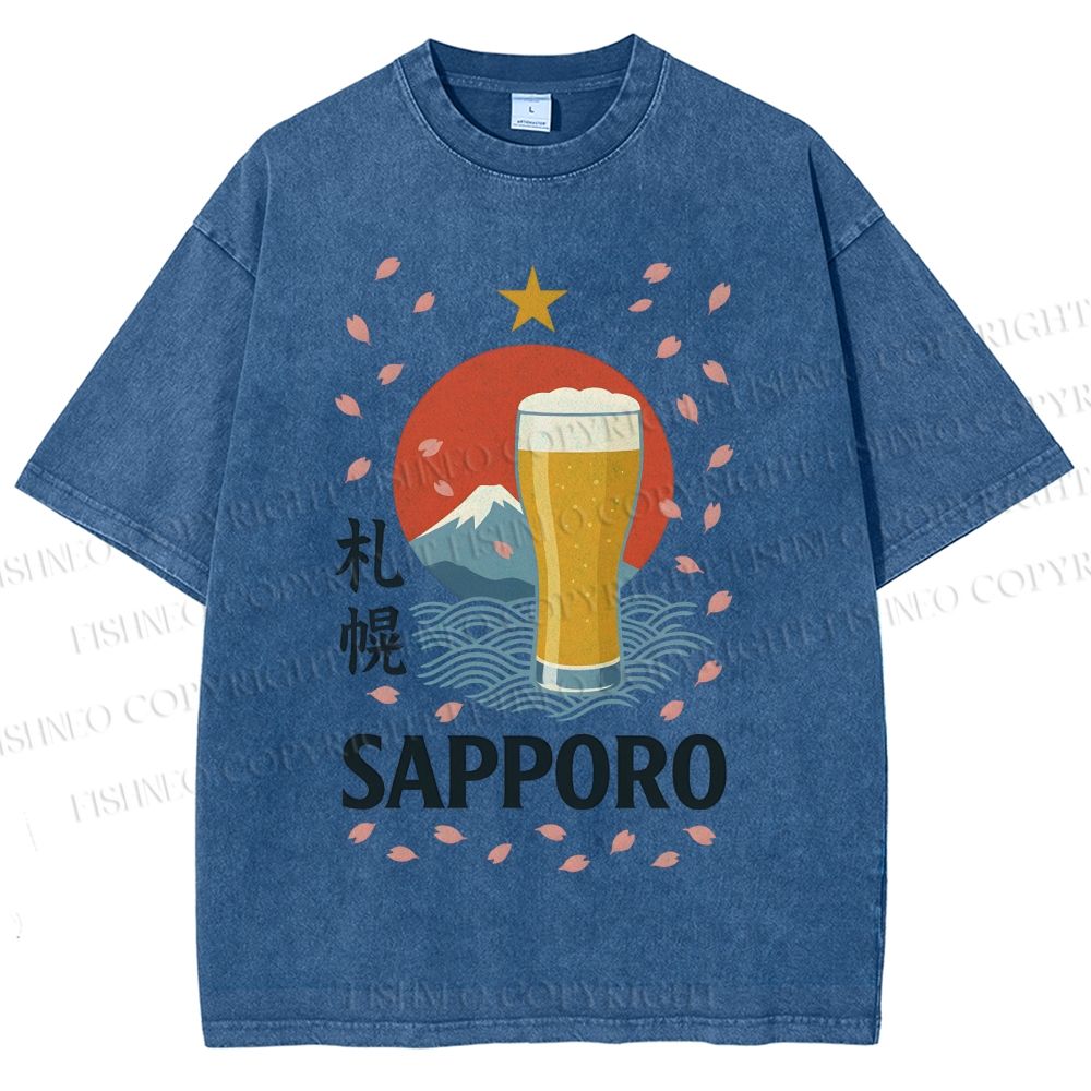 Unisex Sapporo Beer Printed Washed Tee