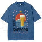 Unisex Sapporo Beer Printed Washed Tee