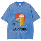Unisex Sapporo Beer Printed Washed Tee