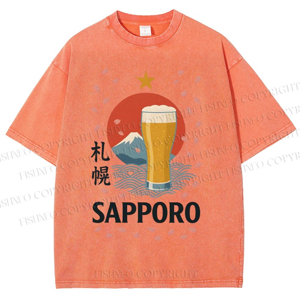Unisex Sapporo Beer Printed Washed Tee