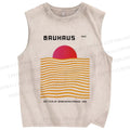 Unisex Sunrise Waves Printed Washed Tank Top