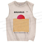 Unisex Sunrise Waves Printed Washed Tank Top
