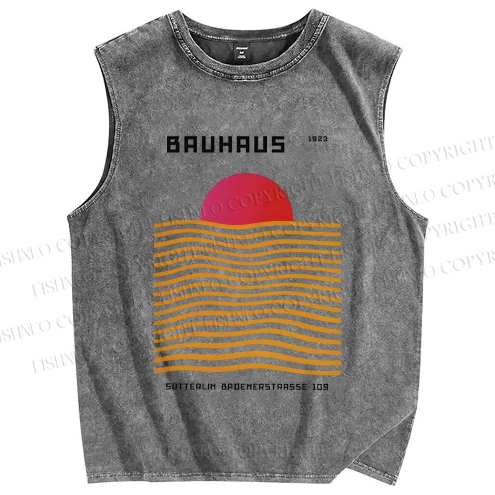 Unisex Sunrise Waves Printed Washed Tank Top