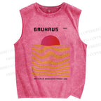 Unisex Sunrise Waves Printed Washed Tank Top