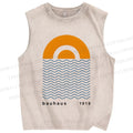 Unisex Geometric Waves Printed Washed Tank Top
