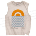 Unisex Geometric Waves Printed Washed Tank Top